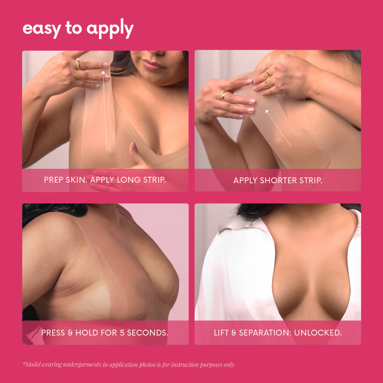 Step-by-step guide on applying CAKES Tape™ with a pink background