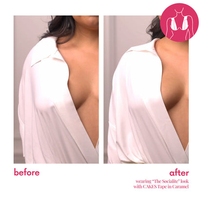 Before and after comparison of a person wearing CAKES Tape™