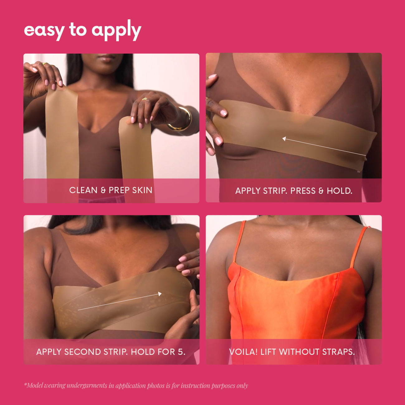 Step-by-step guide on applying CAKES Tape™ with a pink background