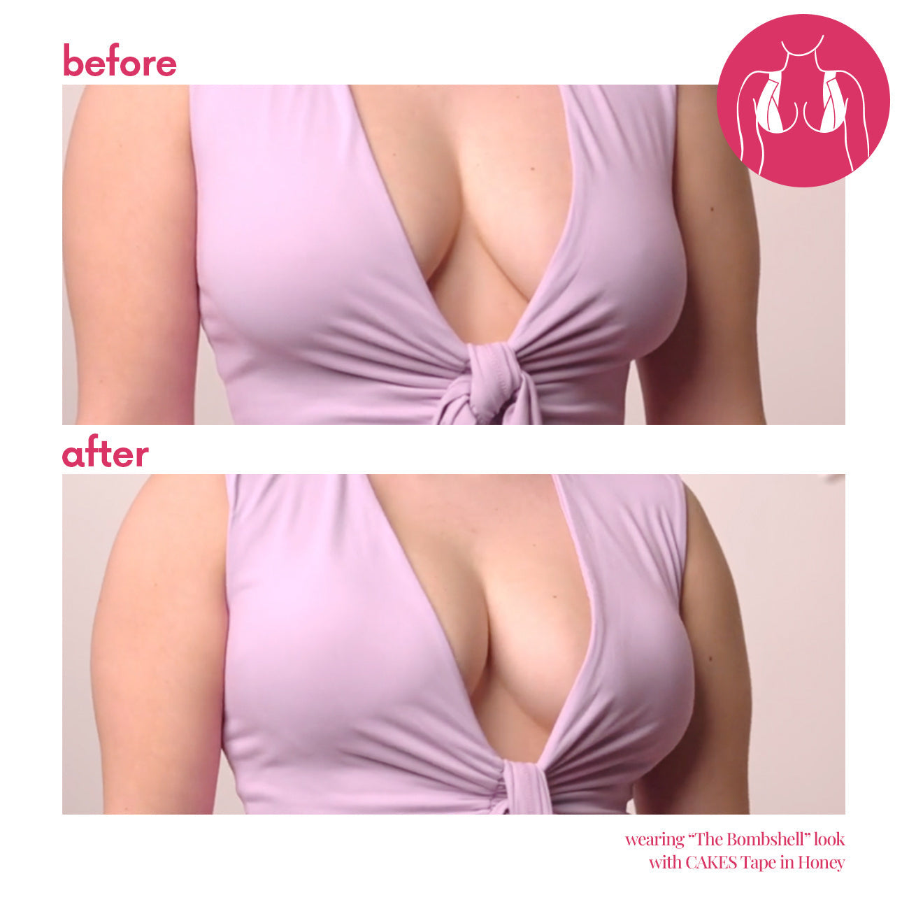 Before and after comparison of a person wearing CAKES Tape™